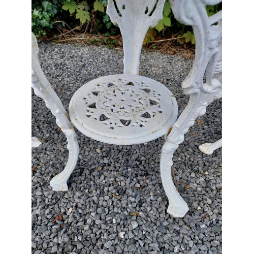 602 - 19th C. cast iron garden table with two matching chairs {Tbl. 68 cm H x 59 cm Dia. and Chairs 83 cm ... 