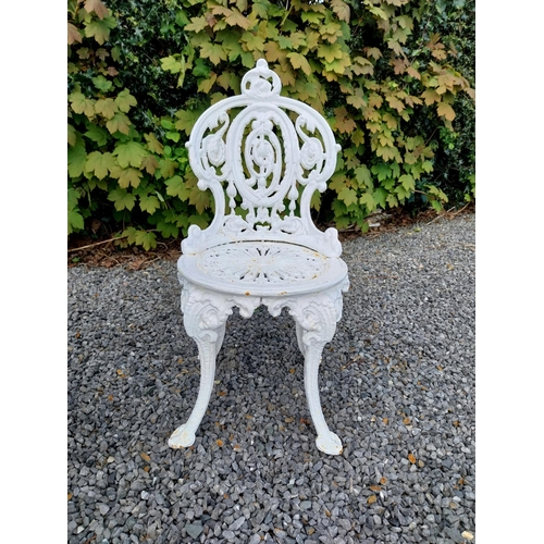 602 - 19th C. cast iron garden table with two matching chairs {Tbl. 68 cm H x 59 cm Dia. and Chairs 83 cm ... 