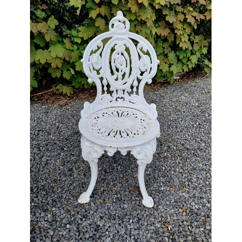 602 - 19th C. cast iron garden table with two matching chairs {Tbl. 68 cm H x 59 cm Dia. and Chairs 83 cm ... 