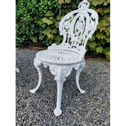 602 - 19th C. cast iron garden table with two matching chairs {Tbl. 68 cm H x 59 cm Dia. and Chairs 83 cm ... 