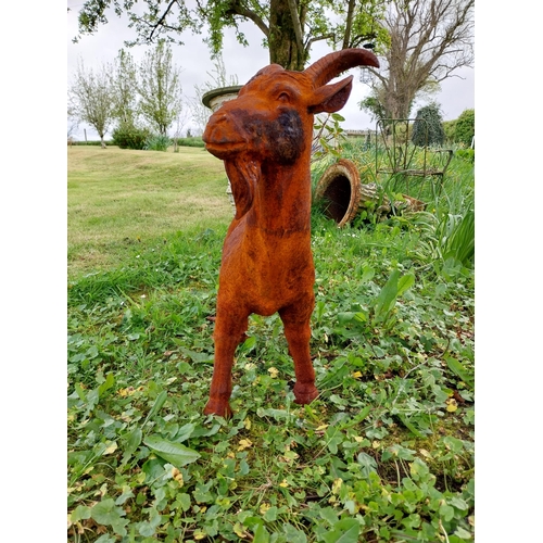 61 - Good quality cast iron statue of a Goat {60 cm H x 55 cm W x 20 cm D}.