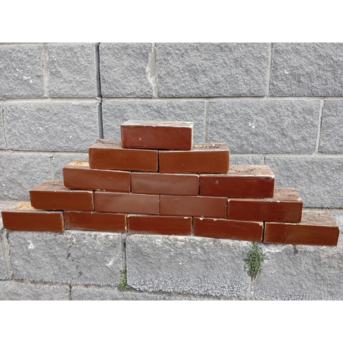 614 - Collection of one hundred and ten red glazed bricks {H 8cm x W 23cm x D 11cm }. (NOT AVAILABLE TO VI... 