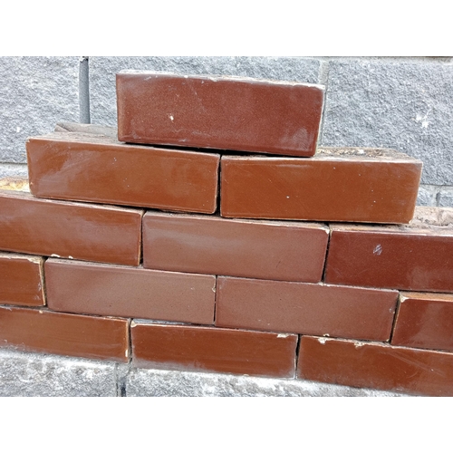 614A - Collection of one hundred and ten red glazed bricks {H 8cm x W 23cm x D 11cm }. (NOT AVAILABLE TO VI... 