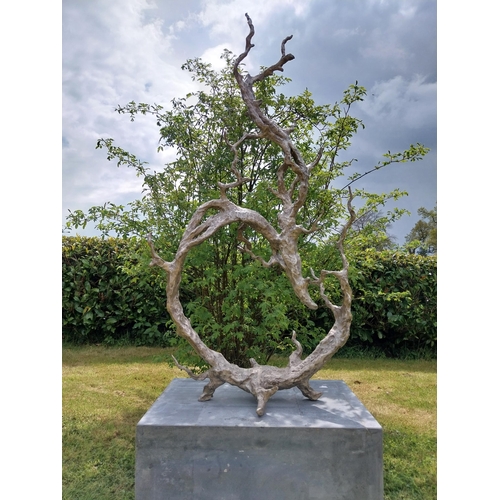 615 - Exceptional quality contemporary bronze silver plated sculpture of Fulgurite Lightning Sand raised o... 