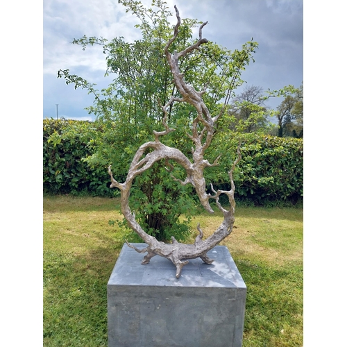 615 - Exceptional quality contemporary bronze silver plated sculpture of Fulgurite Lightning Sand raised o... 