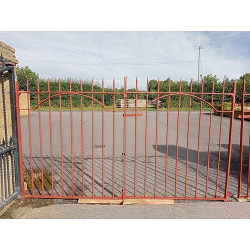 619 - Pair of wrought iron entrance gates and a pedestrian gate arch design {Entrance H 179cm x W 313cm x ... 