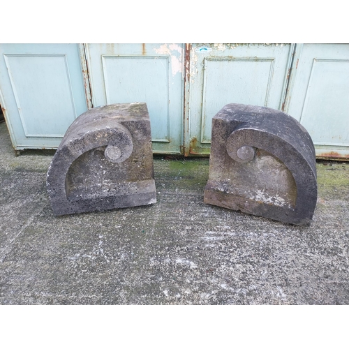 626 - Pair of 19th C. carved limestone pier caps {52 cm H x 58 cm W x 40 cm D}.