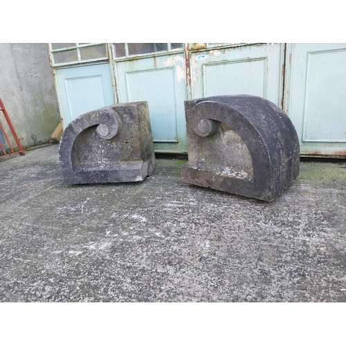 626 - Pair of 19th C. carved limestone pier caps {52 cm H x 58 cm W x 40 cm D}.