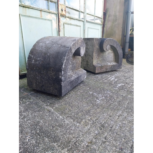 626 - Pair of 19th C. carved limestone pier caps {52 cm H x 58 cm W x 40 cm D}.