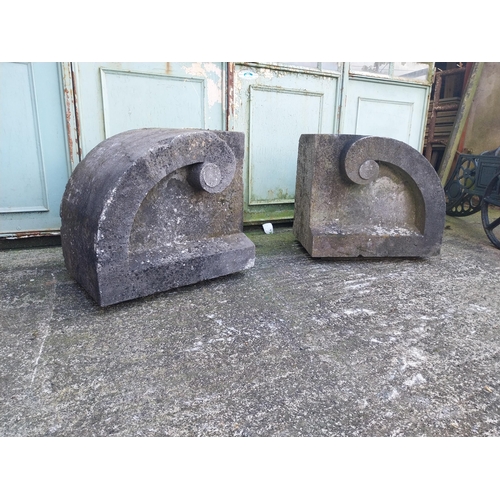 626 - Pair of 19th C. carved limestone pier caps {52 cm H x 58 cm W x 40 cm D}.