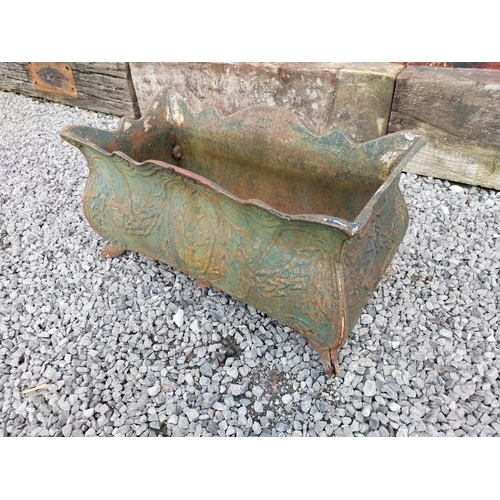 628 - Good quality French decorative cast iron planter {32 cm H x 60 cm W  x 31 cm D}.