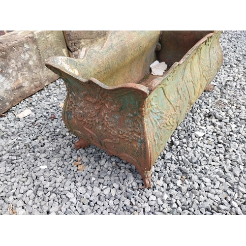 628 - Good quality French decorative cast iron planter {32 cm H x 60 cm W  x 31 cm D}.