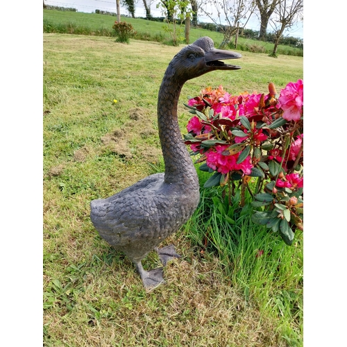 633 - Exceptional quality bronze sculpture of a Goose water feature {66 cm H x 24 cm W x 38 cm D}.