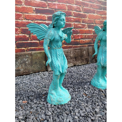 646 - Pair of cast iron figures of Fairies {47 cm  x 18 cm W x 31 cm D}.