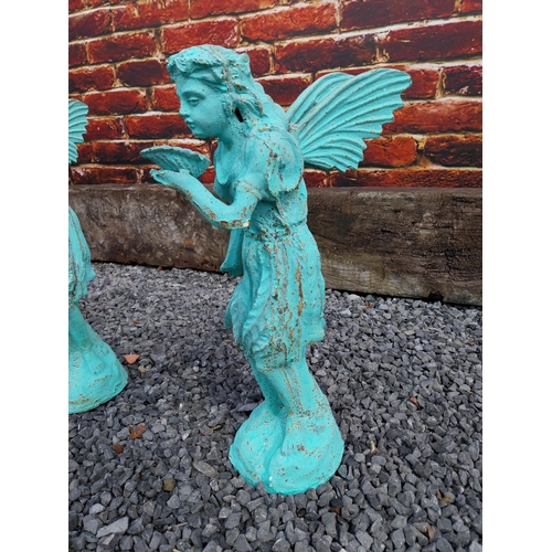 646 - Pair of cast iron figures of Fairies {47 cm  x 18 cm W x 31 cm D}.