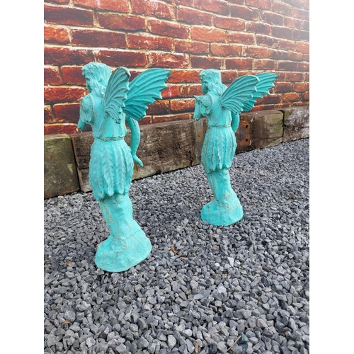 646 - Pair of cast iron figures of Fairies {47 cm  x 18 cm W x 31 cm D}.