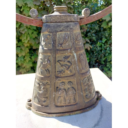 652 - Copper and metal Armorial sundial raised on moulded sandstone pedestal {158 cm H x 40 cm W x 40 cm D... 