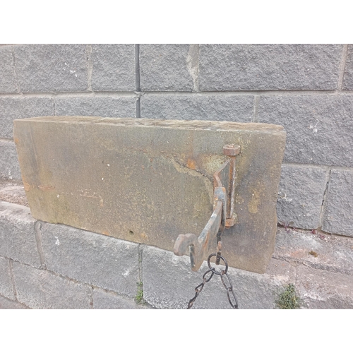 657A - Yorkshire stone Inglenook stone mantle with original wrought iron fire spit hook{H 38cm x W 90cm x 1... 