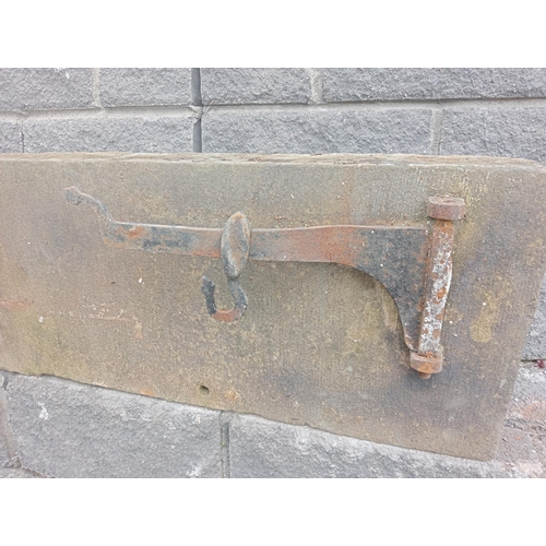 657A - Yorkshire stone Inglenook stone mantle with original wrought iron fire spit hook{H 38cm x W 90cm x 1... 