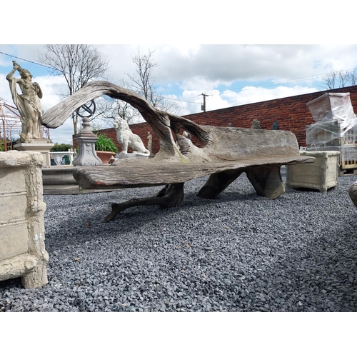 658 - Early 20th C. tree trunk bench {115 cm H x 303 cm W x 140 cm D}.