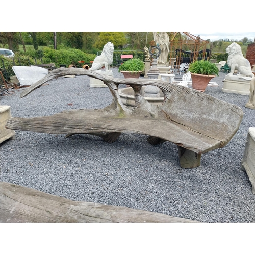 658 - Early 20th C. tree trunk bench {115 cm H x 303 cm W x 140 cm D}.