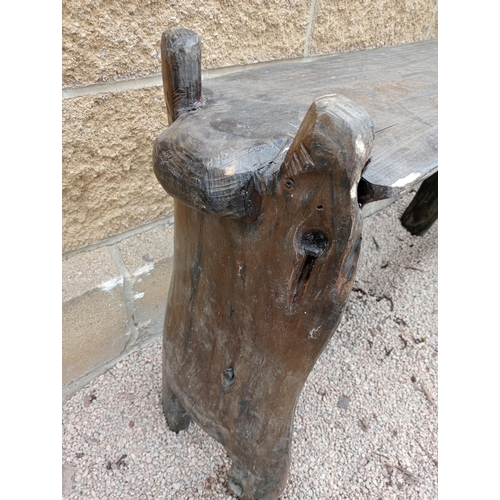 667 - Unusual wooden garden bench {H 62cm x W 100cm x D 24cm }.