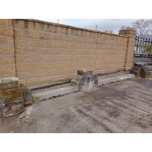 669 - Georgian gritstone terrace coping with centre and corner planters {20 Ft W c planters each H 60cm x ... 