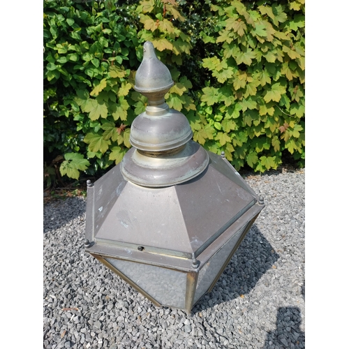 670 - Brass wall  lantern with painted metal bracket {100 cm H x 80 cm W x 50 cm D}.