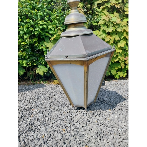 670 - Brass wall  lantern with painted metal bracket {100 cm H x 80 cm W x 50 cm D}.