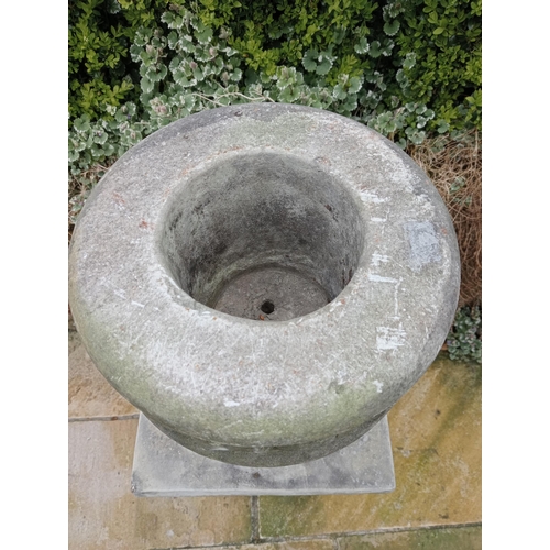 677 - Solid marble planter decorated with ribbons {H 31cm x Dia 25cm}. (NOT AVAILABLE TO VIEW IN PERSON)