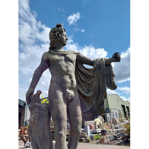 678 - Good quality cast iron life-size statue of Apollo Belvedere raised on composition pedestal {233 cm H... 