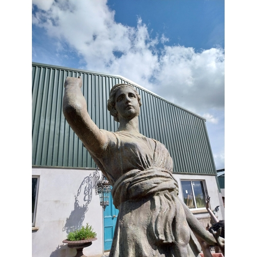 679 - Good quality cast iron life-size statue of The Huntress raised on composition pedestal {240 cm H x 1... 