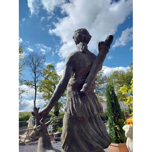 679 - Good quality cast iron life-size statue of The Huntress raised on composition pedestal {240 cm H x 1... 