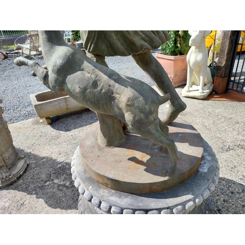 679 - Good quality cast iron life-size statue of The Huntress raised on composition pedestal {240 cm H x 1... 