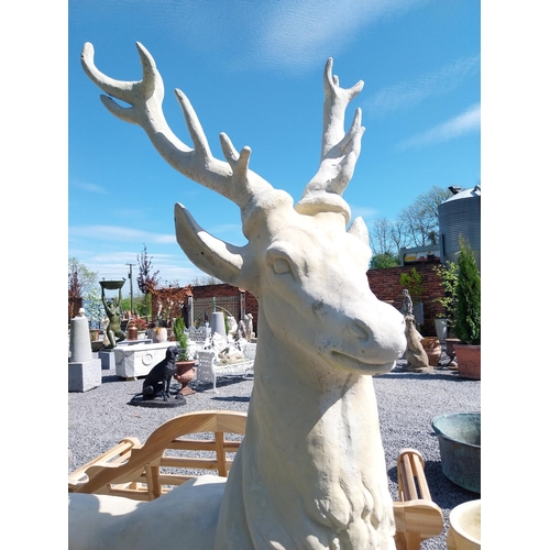 680 - Good quality moulded sandstone life-size statue of a Stag mounted in plinth {190 cm H x 204 cm W x 8... 