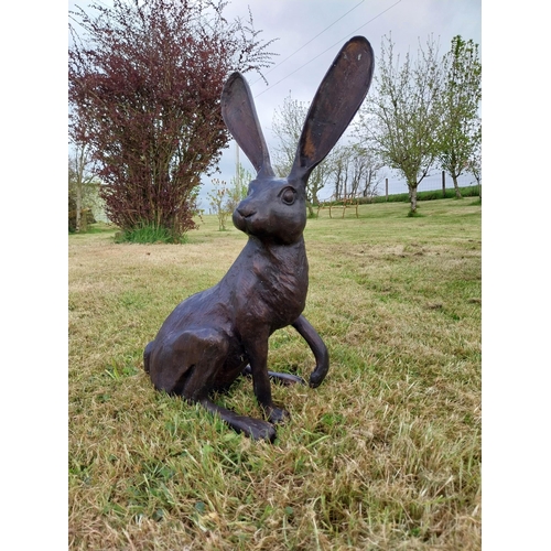 70 - Exceptional quality bronze statue of a seated Hare with ears up {61 cm H x 35 cm W x 20 cm D}.