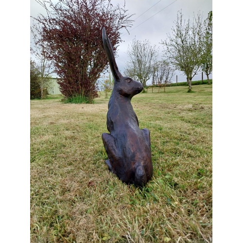 70 - Exceptional quality bronze statue of a seated Hare with ears up {61 cm H x 35 cm W x 20 cm D}.