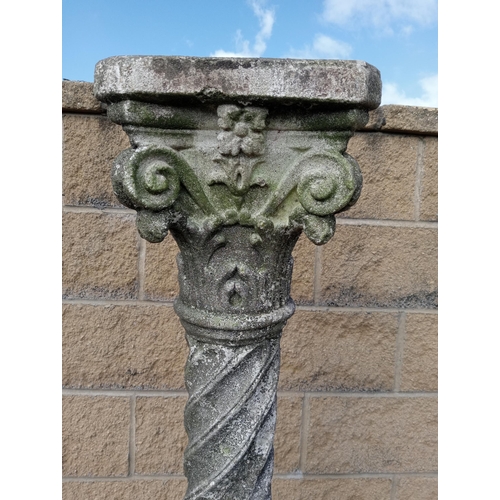 701 - Three Stone pillars with barley twist Corinthian style tops {H 180cm x W 30cm x D 30cm }. (NOT AVAIL... 