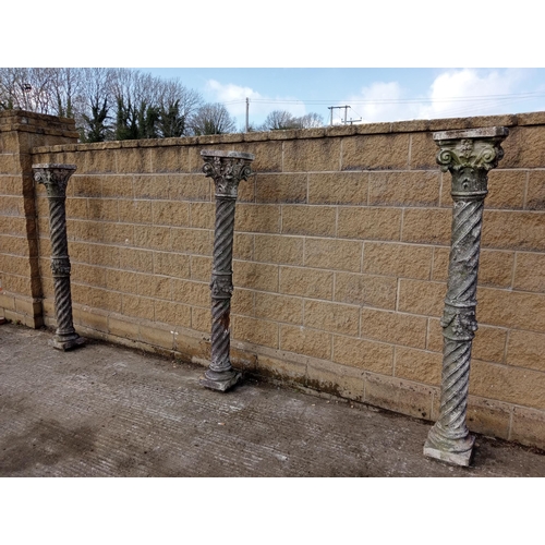 701 - Three Stone pillars with barley twist Corinthian style tops {H 180cm x W 30cm x D 30cm }. (NOT AVAIL... 