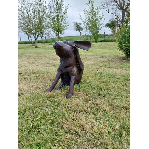 73 - Exceptional quality bronze statue of a seated Hare scratching ear  {36 cm H x 38 cm W x 23 cm D}.