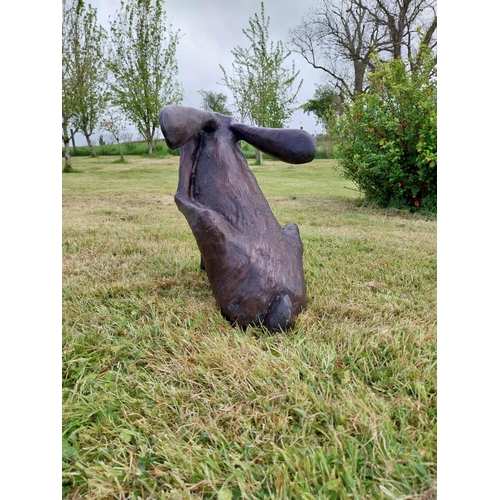 73 - Exceptional quality bronze statue of a seated Hare scratching ear  {36 cm H x 38 cm W x 23 cm D}.