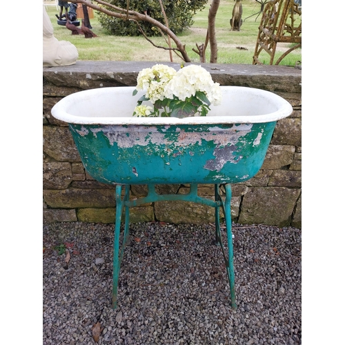 732 - Early 20th C. cast iron and enamel sink on stand {91 cm H x 80 cm W x 13 cm D}.