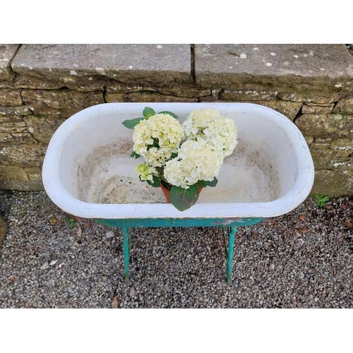 732 - Early 20th C. cast iron and enamel sink on stand {91 cm H x 80 cm W x 13 cm D}.