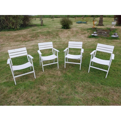 736 - Set of four painted wooden folding garden armchairs {85 cm H x 66 cm W x 54 cm D}.