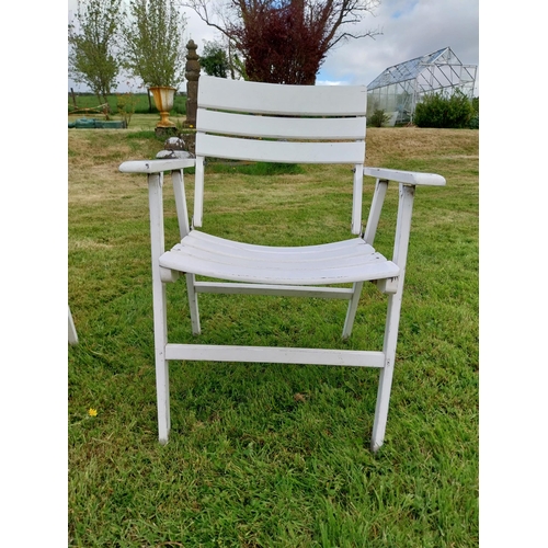 736 - Set of four painted wooden folding garden armchairs {85 cm H x 66 cm W x 54 cm D}.