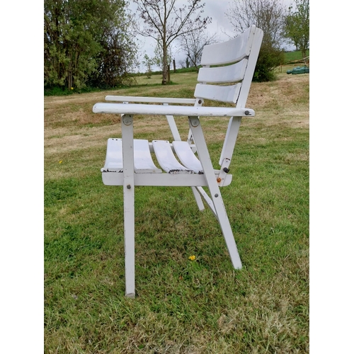 736 - Set of four painted wooden folding garden armchairs {85 cm H x 66 cm W x 54 cm D}.