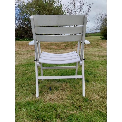 736 - Set of four painted wooden folding garden armchairs {85 cm H x 66 cm W x 54 cm D}.