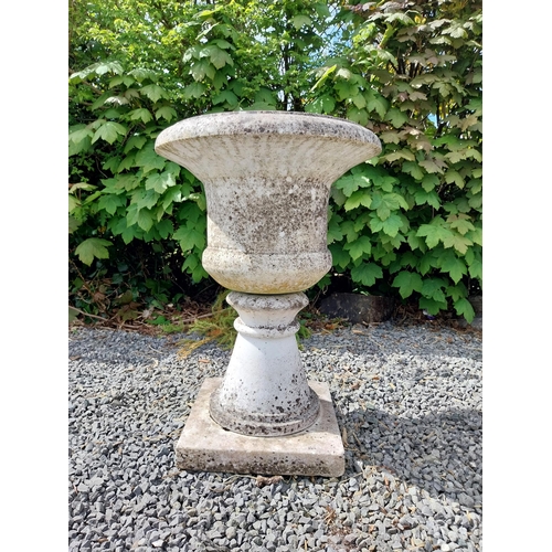 74 - Victorian carved Carrara marble urn on pedestal {72 cm H x 49 cm Dia.}.