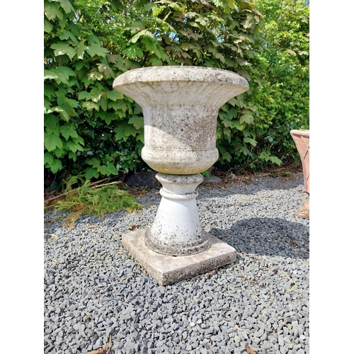 74 - Victorian carved Carrara marble urn on pedestal {72 cm H x 49 cm Dia.}.