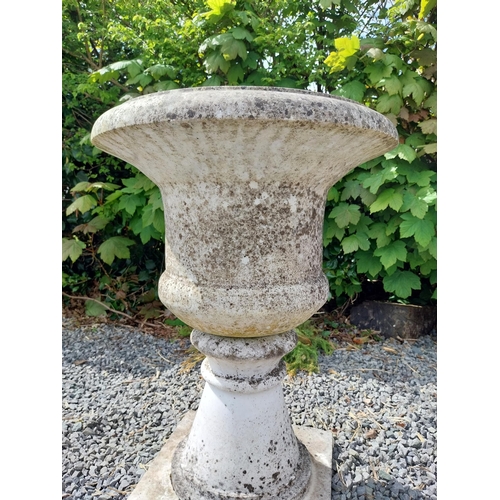 74 - Victorian carved Carrara marble urn on pedestal {72 cm H x 49 cm Dia.}.